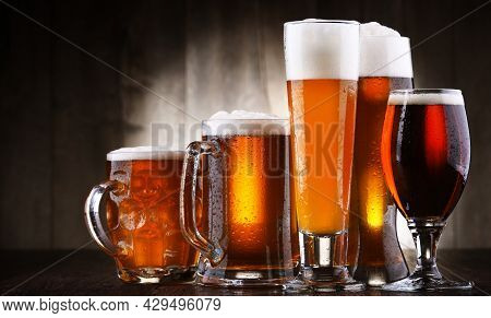 Composition With Glasses Of Beer Of Various Kinds
