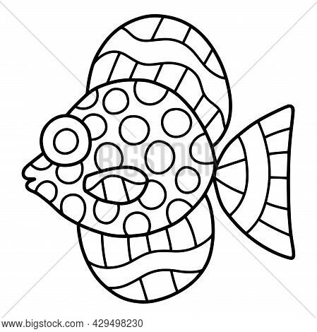 Zebrasoma Gemmatum Tropical Fish Cartoon Hand-drawn Linear Vector Illustration. Exotic Spotted Fish 