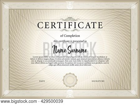 Certificate Or Diploma Template In Classic Style. Certificate Of Complection Of Training.