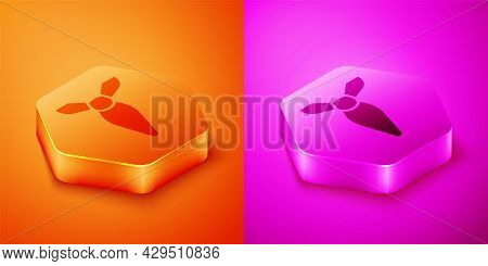 Isometric Tie Icon Isolated On Orange And Pink Background. Necktie And Neckcloth Symbol. Hexagon But