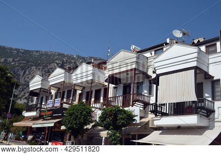 Architecture of the houses in Akyaka slow city in Turkey.August 1,2021. Mugla,Turkey