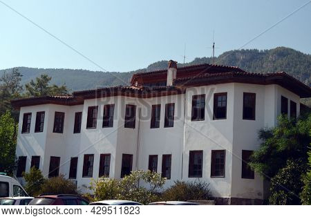Architecture of the houses in Akyaka slow city in Turkey.August 1,2021. Mugla,Turkey
