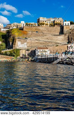 Sorrento, Italy - August 24 2020: Spiral Road Down To Cliff To Small Port