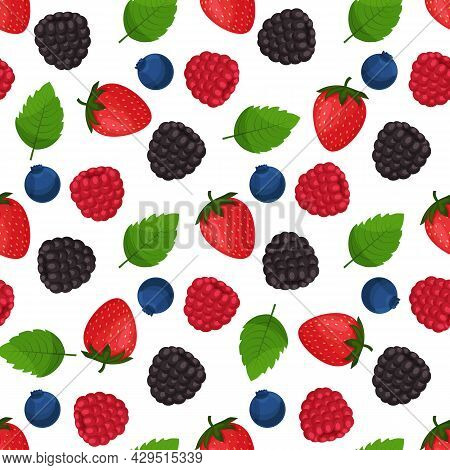 Berry Mix On Background. Dark Berries Seamless Pattern.