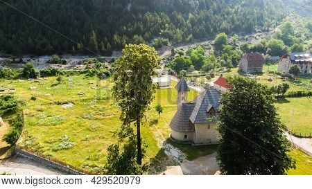 A Catholic Church In The Village Of Theth In Prokletije In The Acursed Mountains Of Albania. The Com