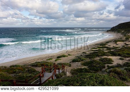 The Stairs To Gnarabup Beach In Margaret Rvier Region In Western Australia At Cloudy Morning