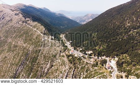 A Road Go Down Between The Albanian Mountains
