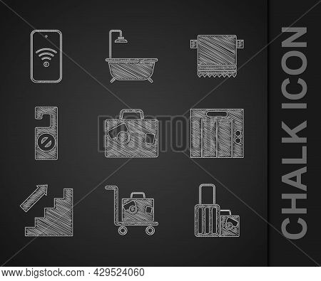 Set Suitcase, Lift, Stairs Up, Please Do Not Disturb, Towel On Hanger And Mobile With Wi-fi Wireless