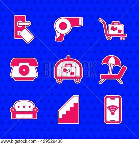 Set Hotel Luggage Cart, Stairs, Mobile With Wi-fi Wireless, Sunbed Umbrella, Sofa, Telephone Handset