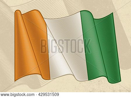 Vintage flag of CÃ´te dâIvoire (Ivory Coast) in woodcut style