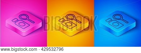 Isometric Line Soap Bubbles Bottle Icon Isolated On Pink And Orange, Blue Background. Blowing Bubble