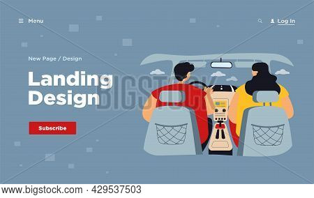 Back View Of Couple Inside Car Isolated Flat Vector Illustration. View From Backseat. Cartoon Driver