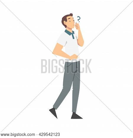 Thoughtful Man Character And Question Mark Thinking Over The Matter Vector Illustration
