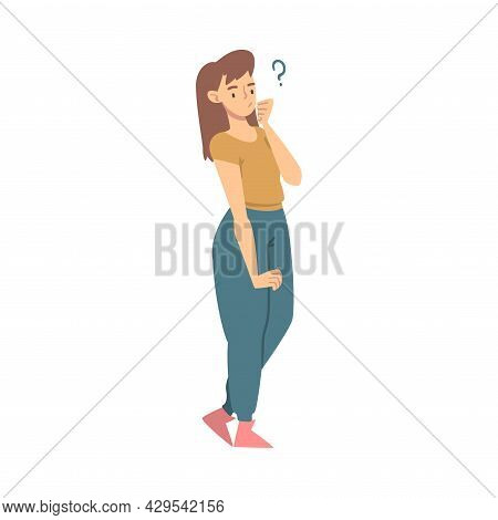 Thoughtful Woman Character And Question Mark Thinking Over The Matter Vector Illustration