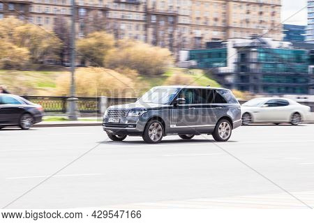 Range Rover L405 In The Motion On City Highway. Moscow , Russia - May 2021