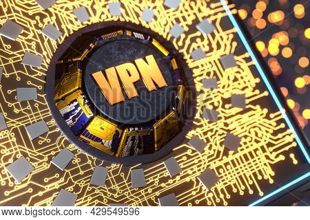 Vpn Concept Illustration. The Concept Of A Secure Internet Connection. Abstract Electrical Circuit. 