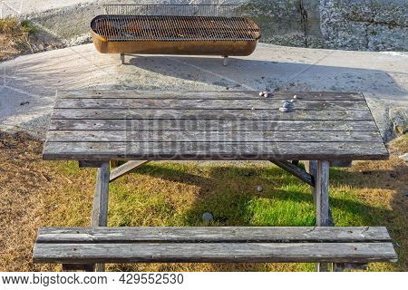 Picnic Table With Long Grill At Hvaler Island In Norway