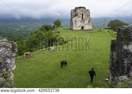An Ancient Bedian Temple In The Mountains Of The Republic Of Abkhazia. Cloudy Day May 19, 2021