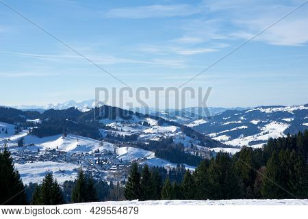 Oberstaufen, Germany - 29 Dec, 2017: Wonderful View Of The Snow-covered Winter Sports Resort Of Ober
