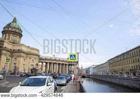 St. Petersburg, Russia - July 09, 2021: Embankment Of Canal Griboedov In St. Petersburg Near The Kaz