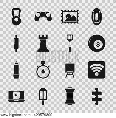 Set Piece Of Puzzle, Wi-fi Wireless Internet Network, Billiard Pool Snooker Ball, Postal Stamp, Busi
