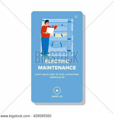 Electric Maintenance Worker Checking Cord Vector. Electric Maintenance Service Worker Man Engineer C