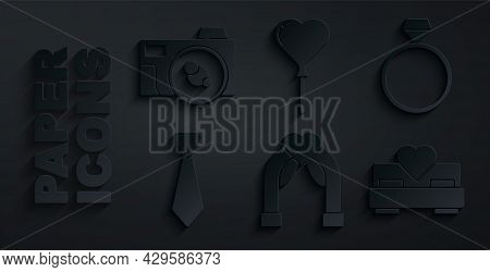 Set Wedding Arch, Diamond Engagement Ring, Tie, Bedroom, Balloons Form Of Heart And Photo Camera Ico