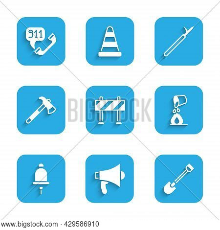 Set Road Barrier, Megaphone, Fire Shovel, Bucket Extinguishing Fire, Ringing Alarm Bell, Firefighter