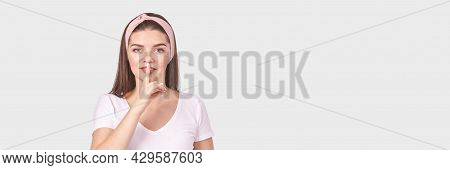 Pretty Young Woman Gesture. Studio Portrait. Female Person. Isolated Background. Morning Bathroom Ro
