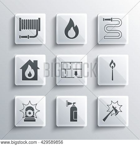 Set Fire Extinguisher, Firefighter Axe, Burning Match With Fire, Evacuation Plan, Flasher Siren, Bur