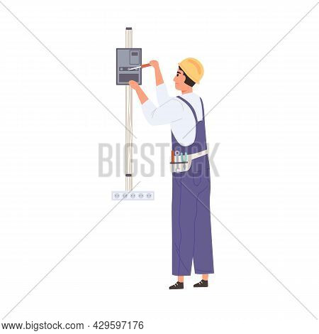Electrician Working With Electricity And Switchboard, Repairing And Fixing Electrical Wiring System.