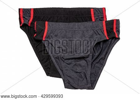 Underware Isolated. Close-up Of Two Black And Gray Male Underware Or Underpant Isolated On A White B