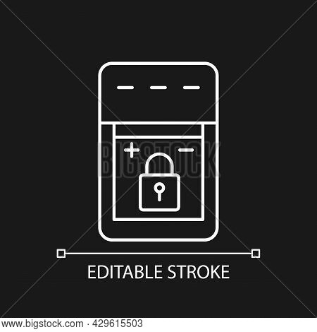 Non-replaceable Battery White Linear Manual Label Icon For Dark Theme. Thin Line Customizable Illust