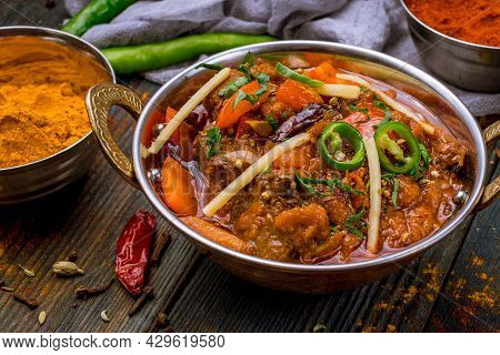 gosht masala indian food in a copper