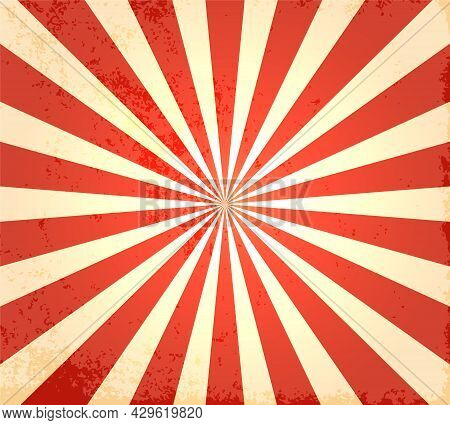 Retro Background With Diverging Red Rays. Texture With Rough Edges. Circus. Vector