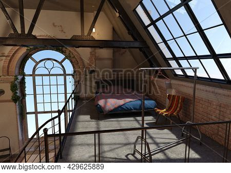 3d Rendering Of An Old Industrial Style Apartment Interior