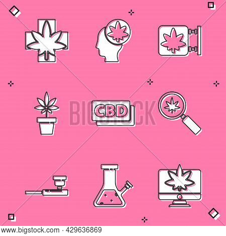 Set Medical Marijuana Or Cannabis Leaf, Head With, Marijuana And Store, Plant, Cannabis Molecule, Ma