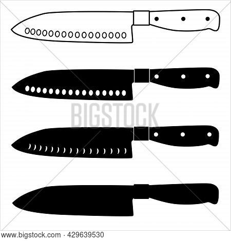 A Santoku Knife  Icon. Vector Illustration  Isolated On White Background