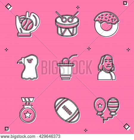 Set Baseball Glove With Ball, Drum And Drum Sticks, Donut, Eagle Head, Beer Pong Game, Benjamin Fran