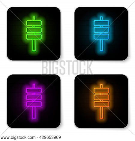 Glowing Neon Line Korean Food Tokpokki Icon Isolated On White Background. Black Square Button. Vecto