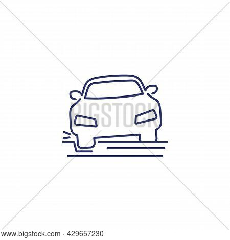 Pothole Line Icon With A Car, Vector