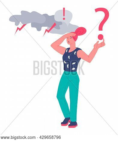 Upset Embarrassed Woman Having Problem And Unresolved Issue. Frustrated Confused Woman Feel Anxiety,