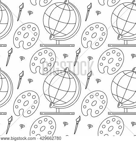 Seamless Pattern Of Various School Supplies. First Day Of School, Back To School Flat Icons. Vector