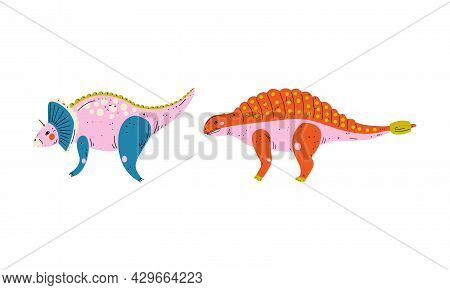 Dinosaur As Prehistoric Creature And Jurassic Predator Vector Set