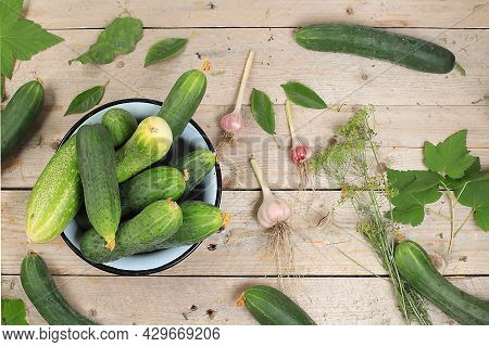 Cucumbers And Ingredients For Pickling Them, The Concept Of Healthy And Natural Food. Cooking Pickle