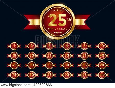 Wedding Anniversay Red Labels Set Design Vector Illustration