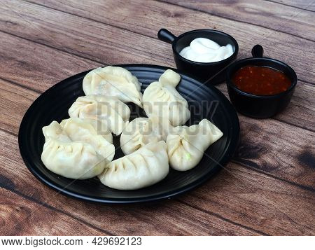 Veg Steam Momo. Nepalese Traditional Dish Momo Stuffed With Vegetables And Then Cooked And Served Wi