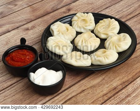 Veg Steam Momo. Nepalese Traditional Dish Momo Stuffed With Vegetables And Then Cooked And Served Wi