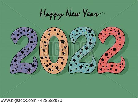 Happy New Year 2022 With Gothic Black Stars. Vector Illustration