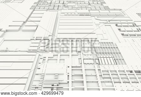Lines Geometry Background. Block Shapes Of Persepctive View.. 3d Clay Render Illustration